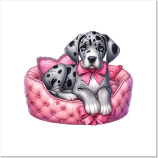 Valentine Great Dane Dog in Bed Posters and Art